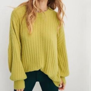aerie Lime Green Ribbed Crewneck Sweater